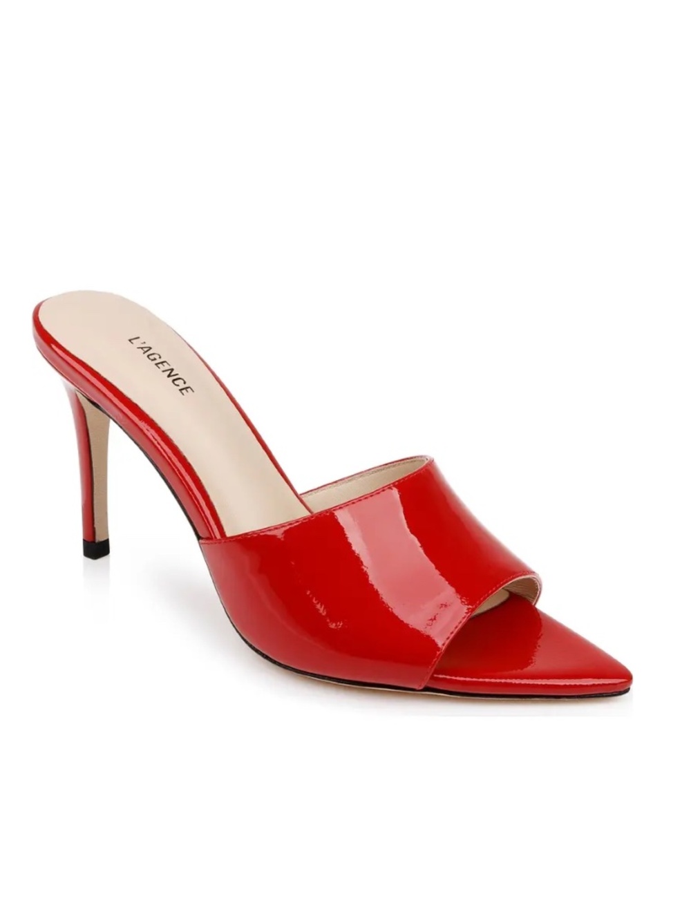 New L'Agence Lolita VII Slide Sandal Red Patent Leather Sz 8.5